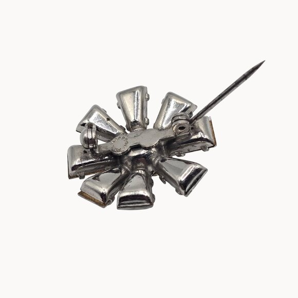 VTG Brooch MCM 40s Silver Tone Floral Snowflake Point Retro Glam Stmt Pin - Picture 6 of 12